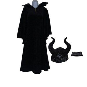 Rare Disney Maleficent Dress Costume Womens S 3 Pc Halloween Party Head Piece